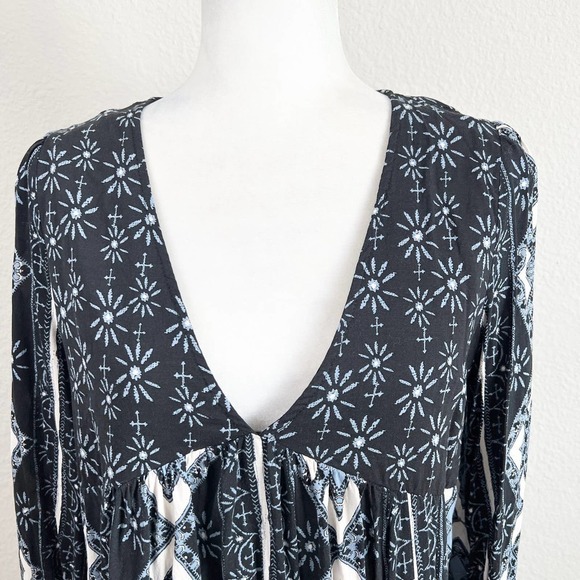 Free People Tunic Top Women's M Voile By The Bay Boho Puff Sleeve Gypsy Black - Picture 3 of 8